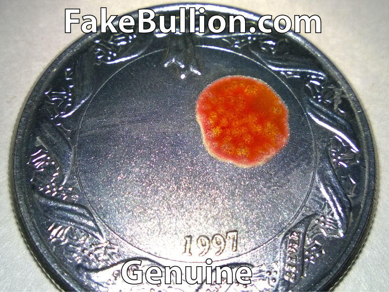 silver testing solution turns red on genuine silver