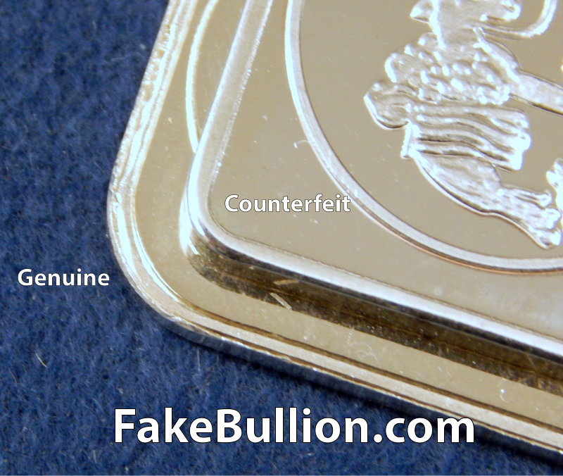 Counterfeit platinum PAMP Suisse bar in fake packaging surfaces